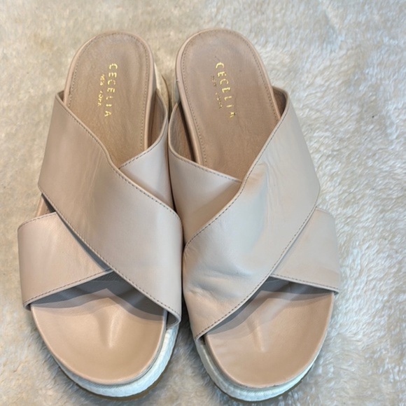 CECELIA NEW YORK Shoes - Cecelia New York Beige Crossover Mules